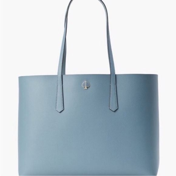Kate Spade Light Blue Molly Cabana Tote Bag & Pouch Metal Spade Logo - Picture 1 of 12